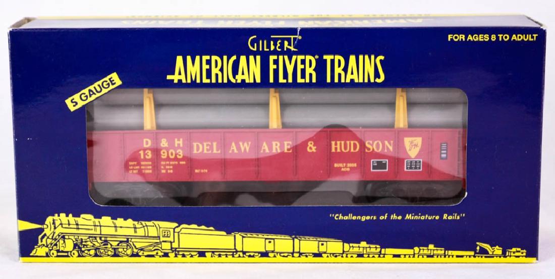 Gilbert AF Del. & Hudson Gondola w/Pipe Load 48541: S Gauge. 6-48541, 2004. Die-cast metal trucks, pipe load. Mint in box. #Gilbert #AmericanFlyer #Lionel