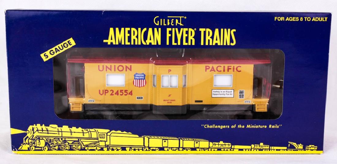 Gilbert A/F Union Pacific Bay Window Caboose 48727: S Gauge. 6-48727, 2004. Die-cast metal trucks, stamped metal frame, interior lighting. Mint in box. #Gilbert #AmericanFlyer #Lionel