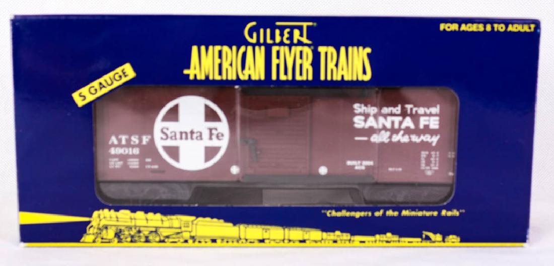 Gilbert A/F Santa Fe Walking Brakeman Car 49016: S Gauge. 6-49016, 2004. Die-cast metal trucks, metal frame, motorized brakeman moves back and forth anytime track power is applied. Mint in box. #Gilbert #AmericanFlyer #Lionel