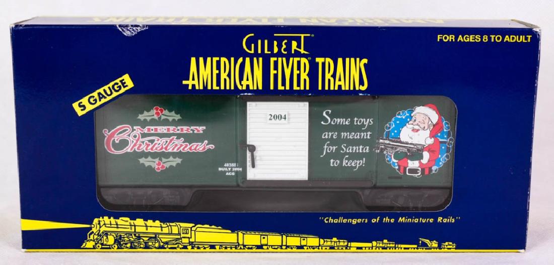 Gilbert American Flyer 2004 Christmas Boxcar 48355: S Gauge. 6-48355, 2004. Die-cast metal trucks, metal frame. Mint in box. #Gilbert #AmericanFlyer #Lionel