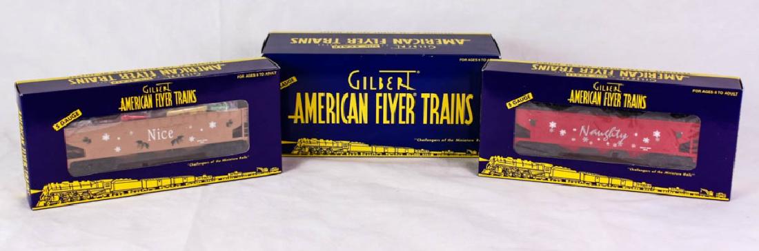 Am. Flyer 48623 Naughty & Nice Hoppers: 6-48623, 2004 (consists of 6-48624 & 6-48625). S gauge. Nice Hopper with Presents & Naughty Hopper with Coal. Mint in box. #Gilbert #AmericanFlyer