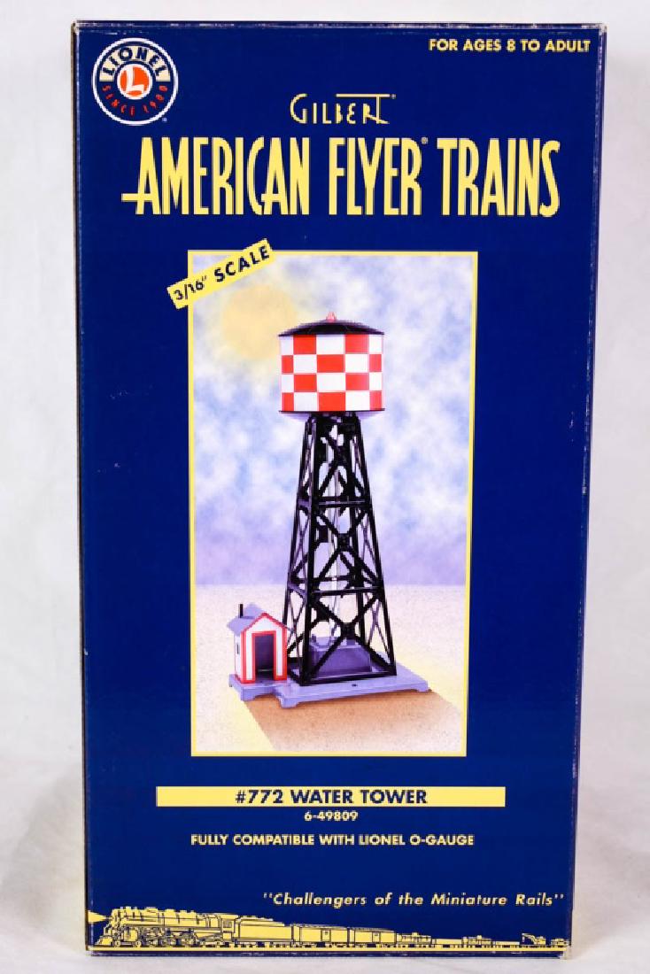 Gilbert American Flyer #772 Water Tower 49809: 6-49809, 2002. Metal tower, durable base and tank, illuminated bubble tube. Mint in box. #Gilbert #AmericanFlyer #Lionel
