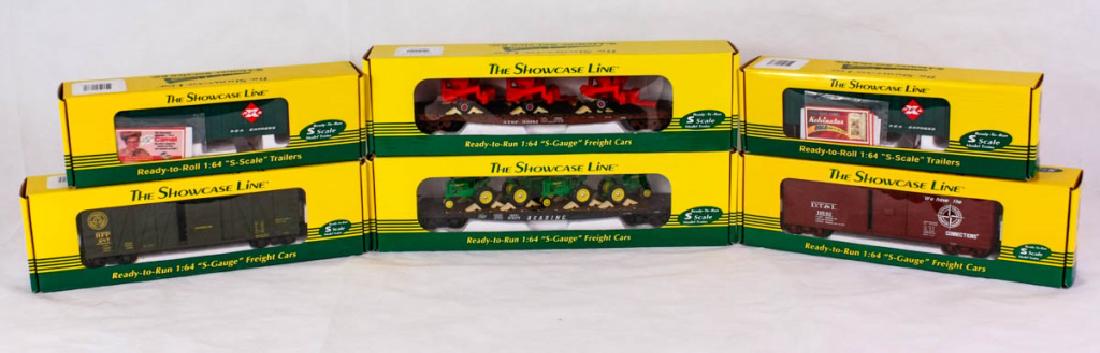 S-Helper Showcase Line S Gauge Trains Lot of 6: Including #01210 IH Case Mixer/Grinder / #01819 SFC AT&SF #4, 2000; #01821 SFC Reading #2 early, 2000; #01846 SS XM RFP Express Car #2, 2000; #01126 rebuilt DT&I #1, 2000; #01878 REA (ad for placards)