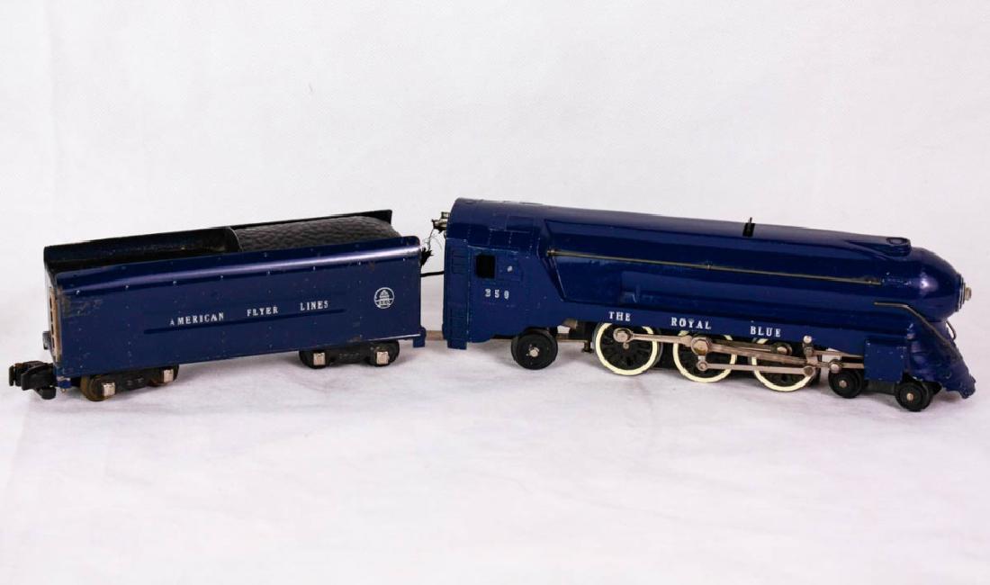 American Flyer Royal Blue 350 Engine & Tender: The Royal Blue 350 engine and American Flyer Lines tender. Wire hand rails. #AmericanFlyer #TheRoyalBlue