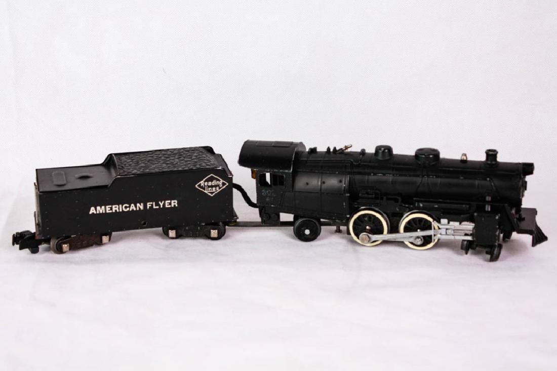Am. Flyer 302AC Steam Locomotive & Tender: American Flyer Reading Lines tender and 302 AC steamer engine, smoke in boiler, die cast boiler. Very good condition. Marked American Flyer mfg by The AC Gilbert Co. #ACGilbert #AmericanFlyer