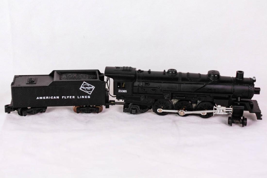 Am. Flyer 21085 Steam Locomotive & Tender: American Flyer Chicago, Milwaukee, St. Paul and Pacific tender and 21085 steamer engine, marked American Flyer mfg by The AC Gilbert Co. #ACGilbert #AmericanFlyer