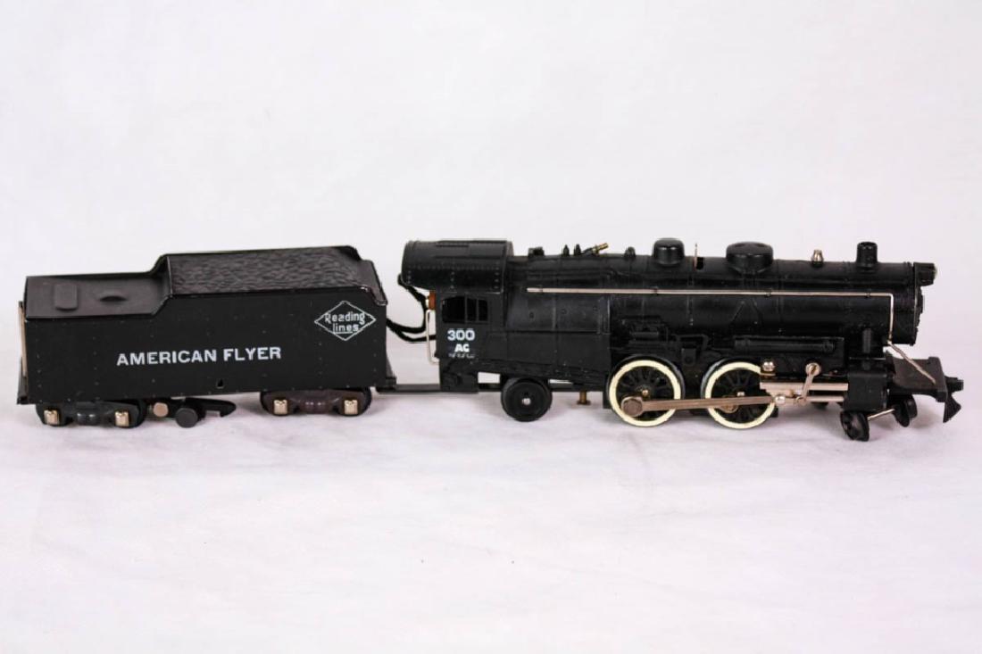 Am. Flyer 300AC Steam Locomotive & Tender: American Flyer Reading Lines tender and 300 AC steam engine. One piece boiler. Missing one pilot handrail. #AmericanFlyer