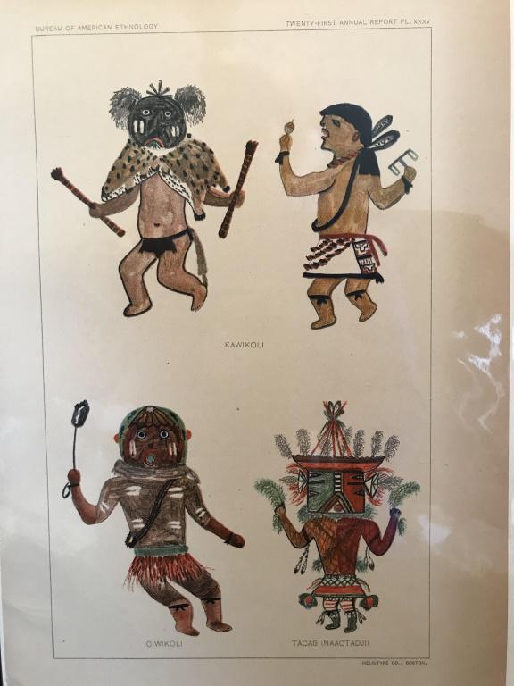 Chromolithography Kachina Print, 1900: Dr. Jesse Walter Fewkes of the Smithsonian’s Bureau of American Ethnology wished to have a collection of Kachina pictures without the influence of foreigners. Three Hopi artists – Kutcahonauu, his