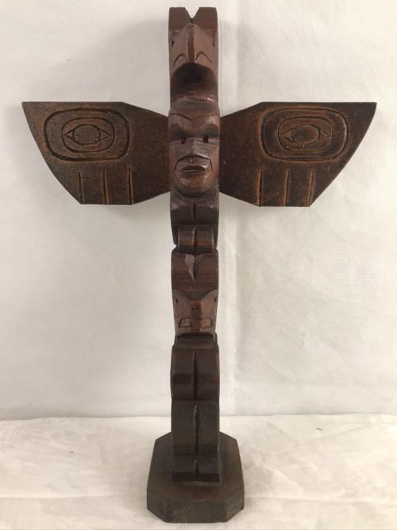 Northwest Coast Totem Signed Richard Dick 15.75": Carved in Wood 15.75h x 12w inches