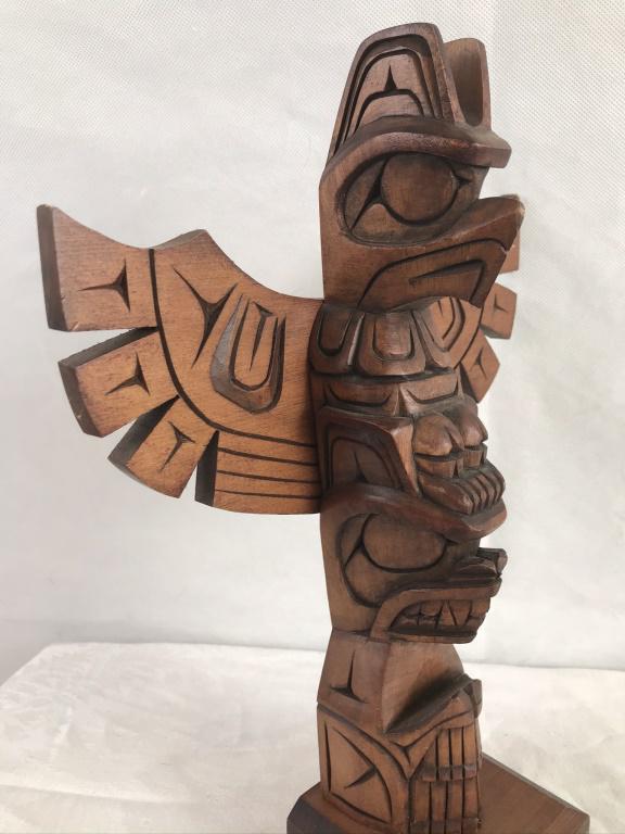 Thunder Bird & Bear Totem by Jack Stogah 12": Hand Carved, Musqueah, Vancouver, B.C. 12h inches