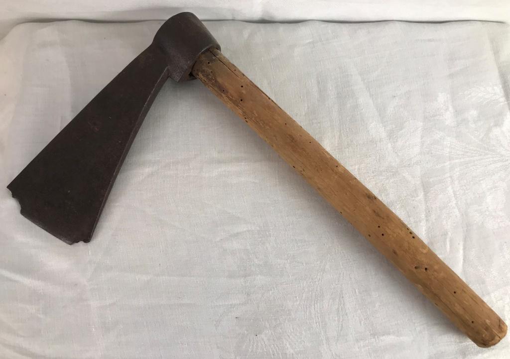 Trade Axe: Marked on blade ASRO. Blade 7 long x 3.5 wide inches. Overall blade is 9 long x 3.5 wide. Handle 15h inches.