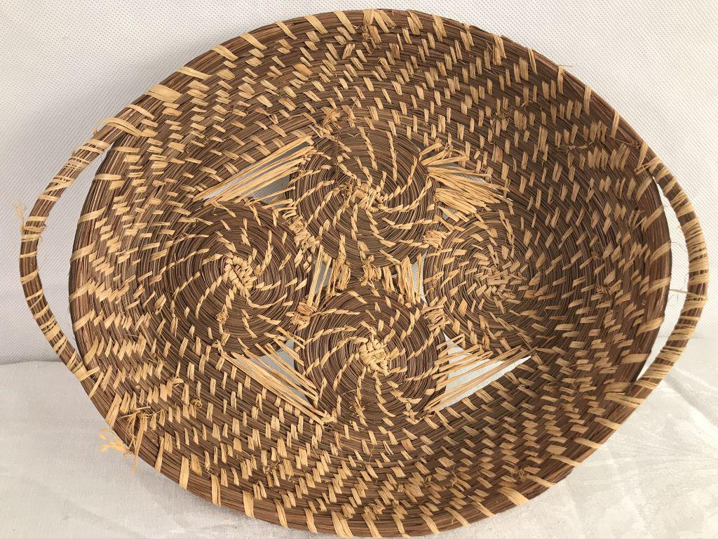Coushatta Pine Needle Basket: 2.5h (at handles) x 10.5w inches.