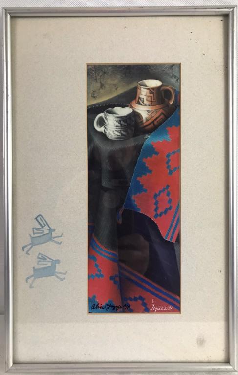 "Hecho par Artistas Antepasados" Alice Yazzie: Print signed by: Alice Yazzie A/P. Framed 14h x 9w inches. Photo: 9.5h x 3.75w inches