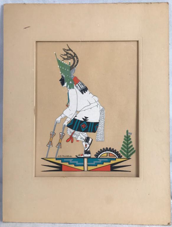 Dance with Antlers Handpainted by J.D. Roybal: Matted 12h x 9w inches.