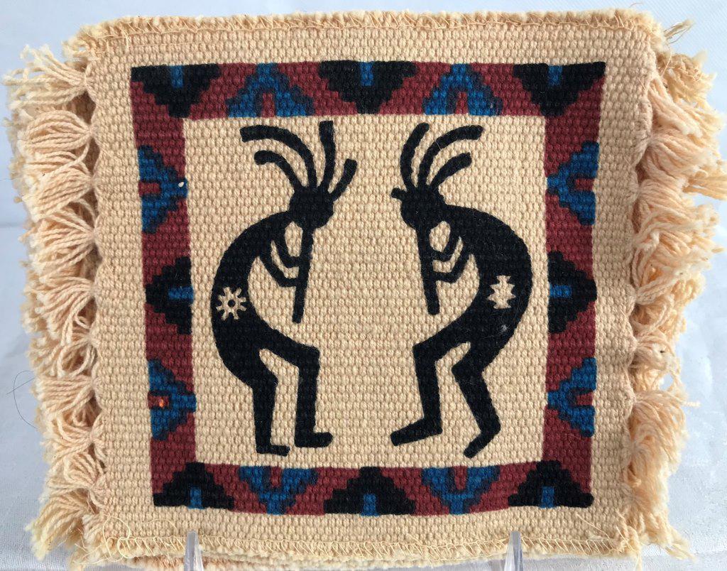 Souvenir Table Coasters (6): 3 Images Bear, Buffalo and Kokopelli. 6h x 7.5w inches with fringe.