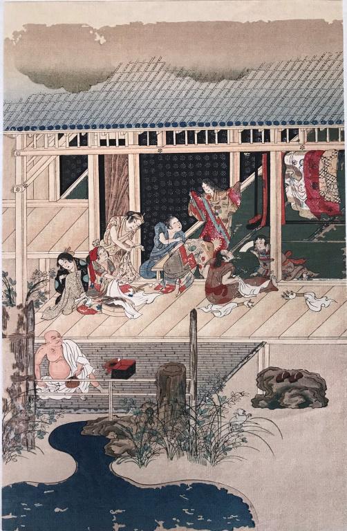 Mitsuoki Tosa (Japanese 1617-1691): A Dyer" is a reproduction of one of the original 24 pictures in "A Collection of Pictures of Artisans.Part of a series ‘The Nippon Mokuhan Gasui’ (Masterpieces of Old Japanese Color Prints).Tosa M