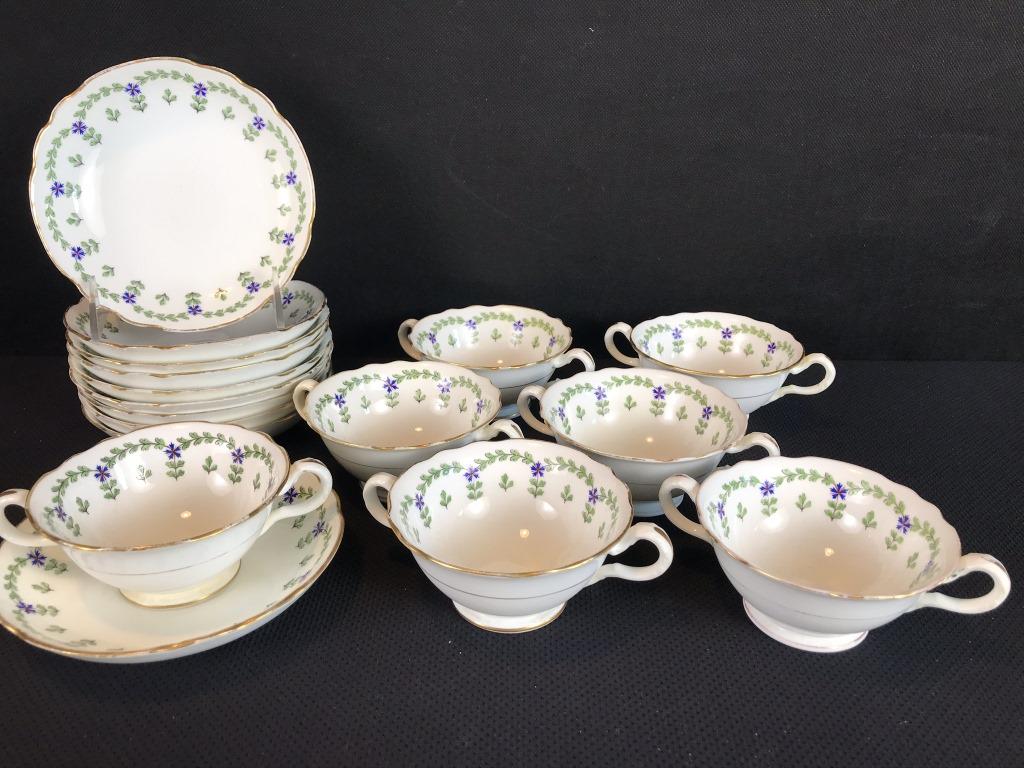 Minton for Tiffany, Cream Soup Cups & Saucers (7): 9.25d Minton's, England for Tiffany and Co., NY. 7 Cups and 10 Saucers.