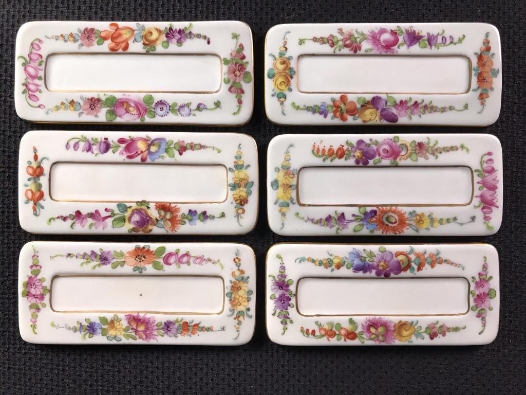 Place Setting Name Plates (6), Dresden, Germany: 3 7/8" x 1 5/8" Porcelain.