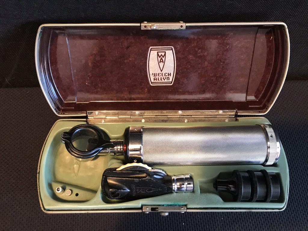 Welch Allyn Ophthalmoscope in Bakelite Case: 9 long x 3.5 wide x 2 inches high.