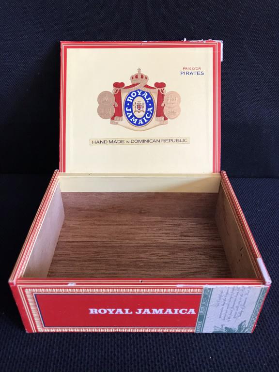 Royal Jamica Cigar Box: 2.5h x 6.25w x 5d inches.