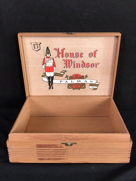 House of Windsor, Windsor, Pa Cigar Box: Wood Box. 3h x 10w x 7.5d.