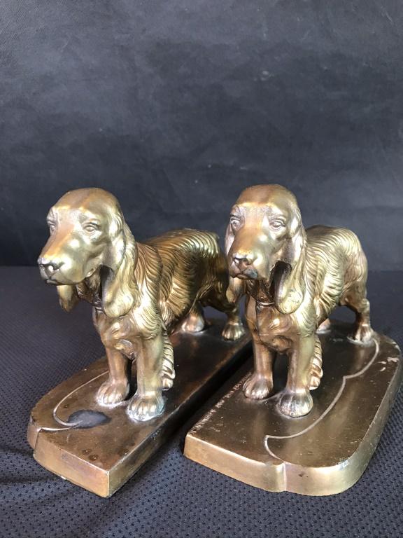 Frankart Brass Cocker Spaniel Bookends Ca. 1934: 7 lbs. 5.5" h. x 7.5"d. 2.5"w.