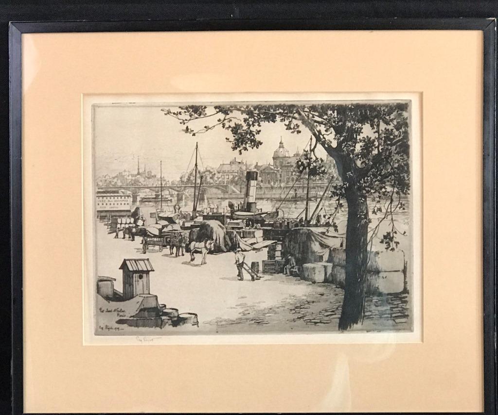 Eugene Bejot (French 1867-1931): Dated 1909 port Saint Nicholas, Paris 1909 in the engraving. Pencil signature.