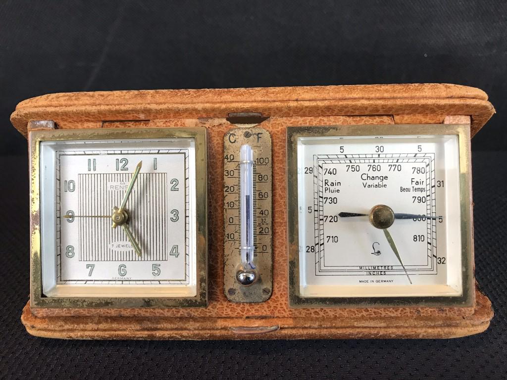Vintage Travel Clock, Thermometer & Barometer: Rensi Watch Co., Germany, US Zone Clock not working
