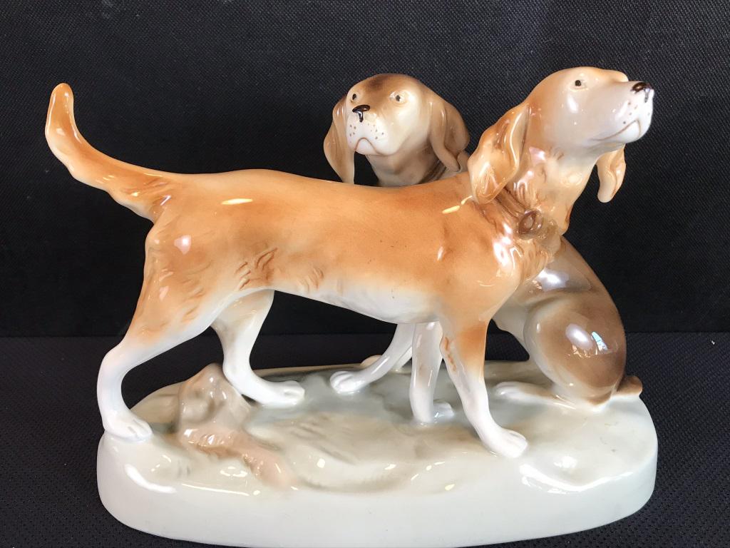 Royal Dux Bohemia Hunting Dogs: 7.5h x 11w x 5d inches.