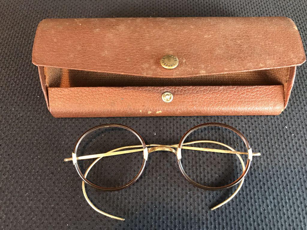 Frames (no glass) for Glasses & Case: Broken Rim. 1/10 Gold Plate.