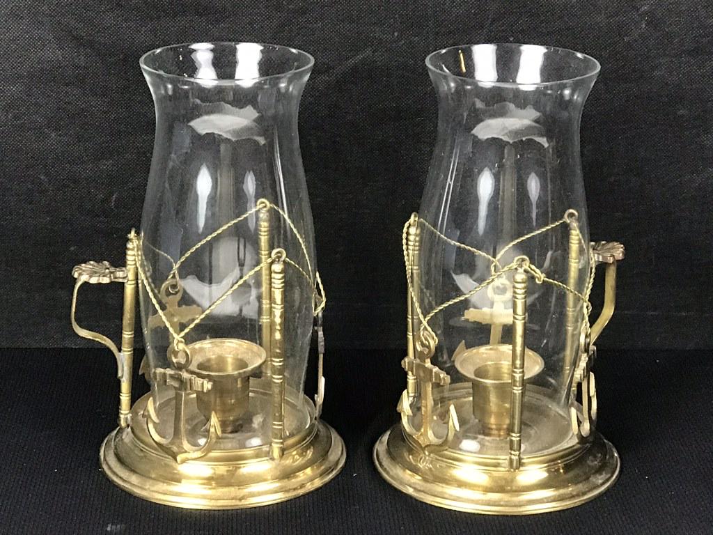 Brass Nautical / Marine Candlesticks w/ Chimneys (1 of 3)