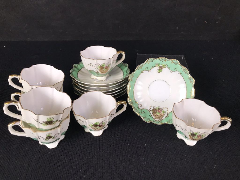 Ucagco China Vintage Tea Cups & Saucers (7): 7 Saucer 4.25w inches, 7 cup 2h inches.