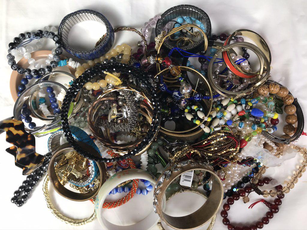 Costume Jewelry Bracelet Lot: Metal, wood, beads, plastic, etc.