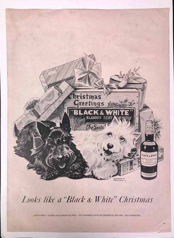 1955 Black & White Scotch Advertisement: Some foxing - mostly around top. 14h x 10w inches.