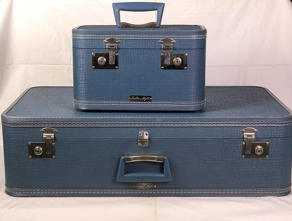 Fashion Flight Vintage Luggage: Suitcase: 16h x 29w x 8.25d inches Makeup Case: 8h x 13.75w x 8d inches. Great to use as a table or hide things away.