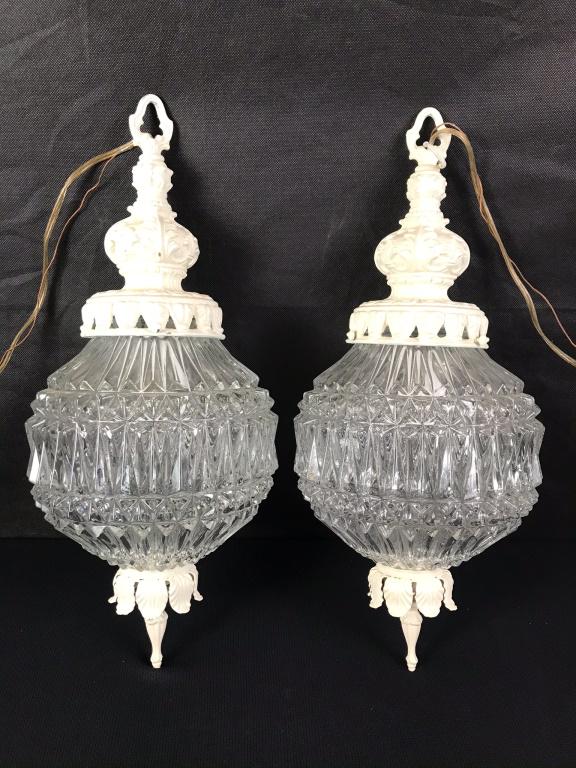 Italian Hanging Pressed Glass Globe Lamps, Vintage (1 of 4)