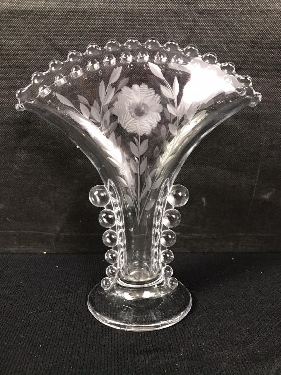 Fan Style Flower Vase, Vintage: 8.25h x 7.5w x 3.75d (at base).