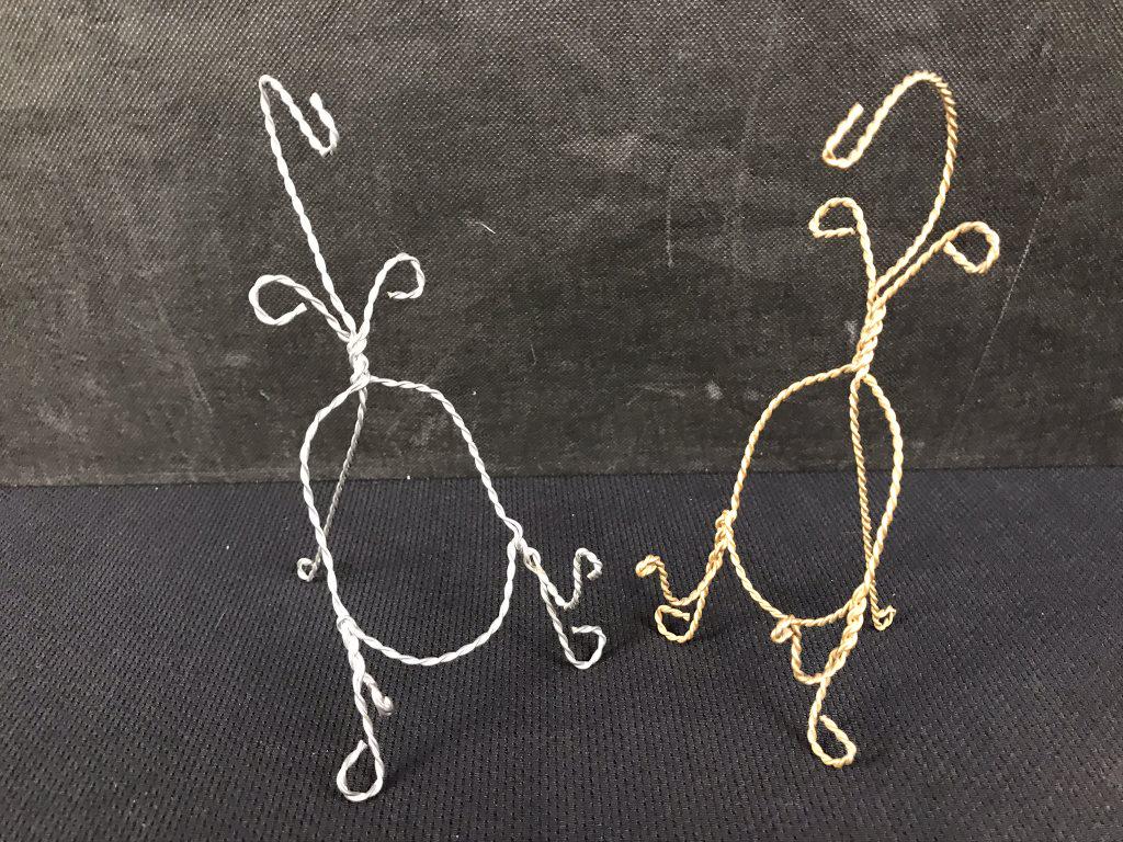 Victorian Wire Tea Cup & Saucer Display (2): Two wire tea cup and saucer displays. Apx. 7h inches.