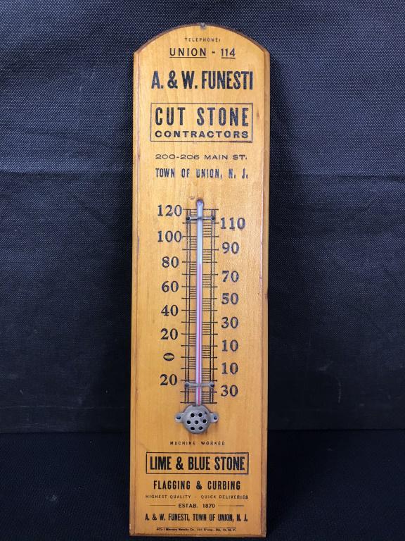 Advertising Thermometer - A.&W. Funesti Stone: 15h x4w inches.