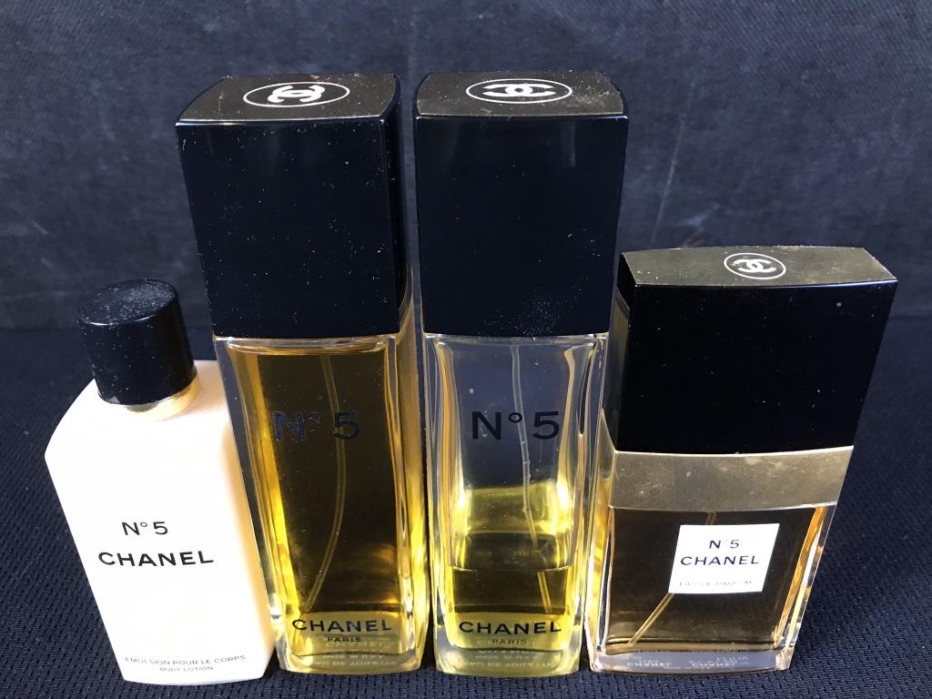Chanel No. 5 Perfume: 3 bottles and lotion.