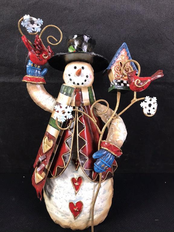Snowman with Cardinals: 12h inches.