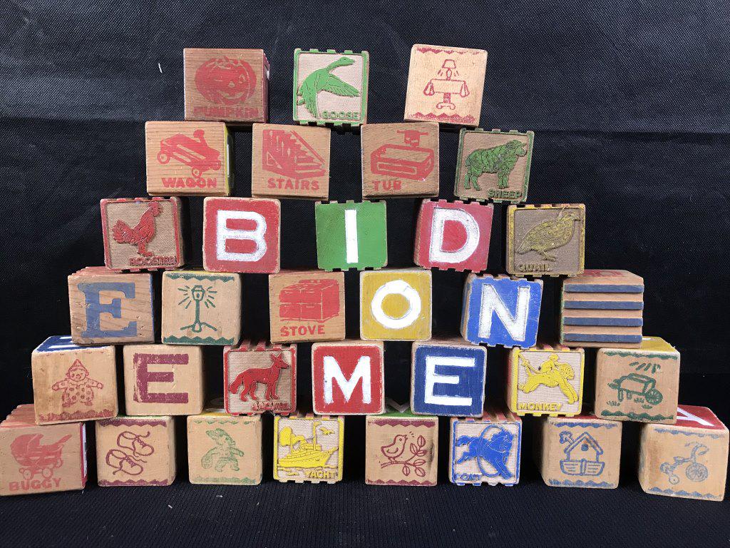 Wooden Blocks, 33 Vintage: 1.75" x 1 5/8"