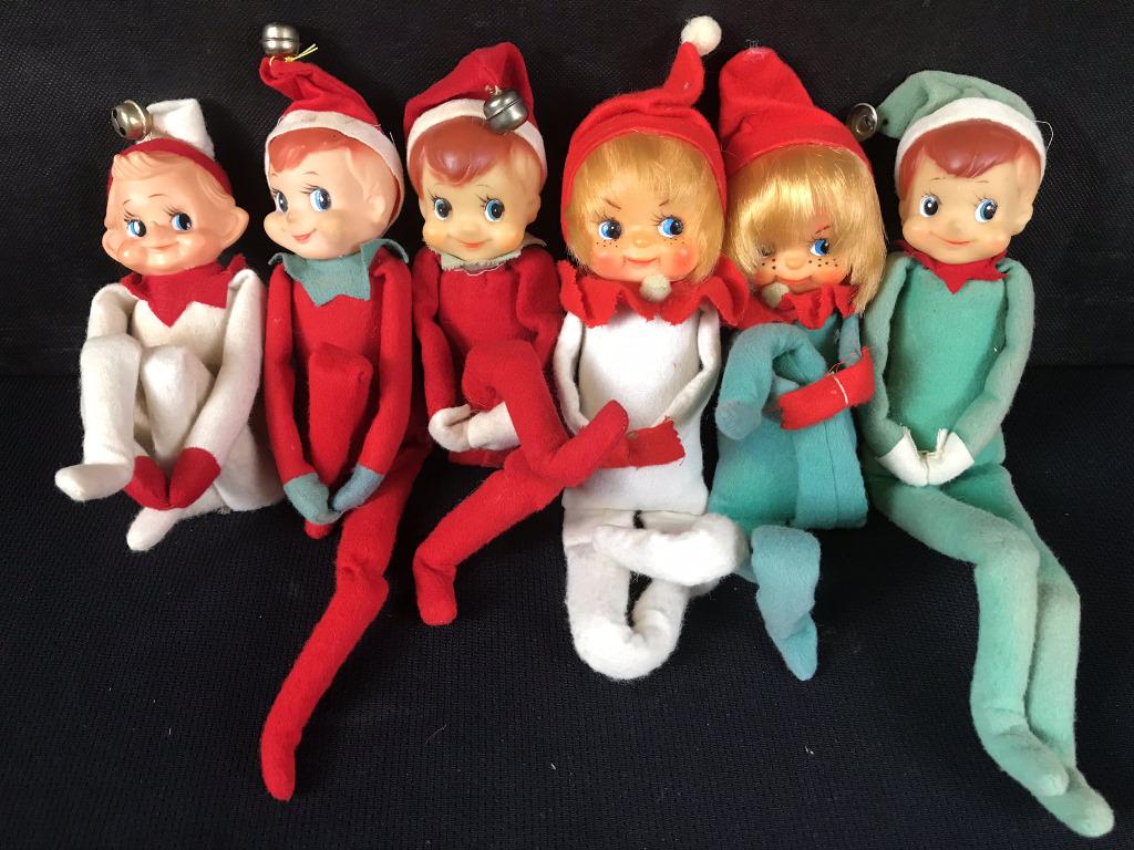 Knee Hugger Pixies, Vintage (6): Newer version is called Elf on a Shelf Made in Japan. Apx. 12" long