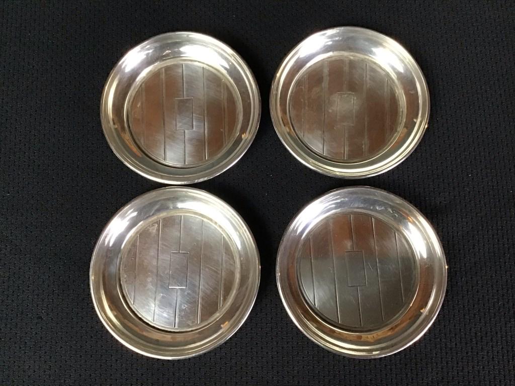 4 Sterling Coasters, Shreve Crump & Low: Marked: XXX-STERLING 62 BT. 2.75d inches. 2.96oz.