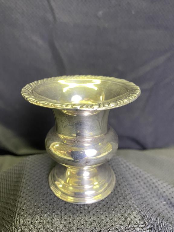 Newburyport Silver Co. Sterling Toothpick Holder: 1.62oz. Sterling. 2.5h inches. Marked: N.S. Co. Sterling. Newburyport Silver Company, Keene New Hampshire.