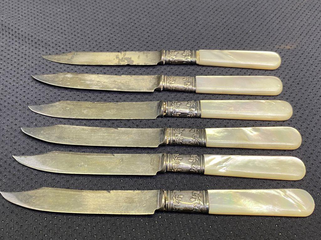 Sterling Cuff, MOP Handled Fruit Knives (6) (1 of 3)