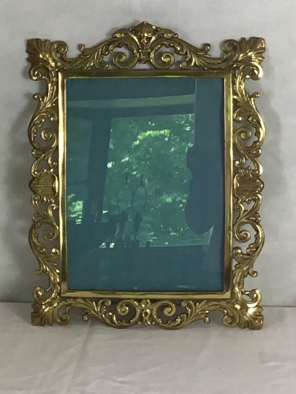 Victorian Heavy Brass Mirror: 16h x 12.5h inches.