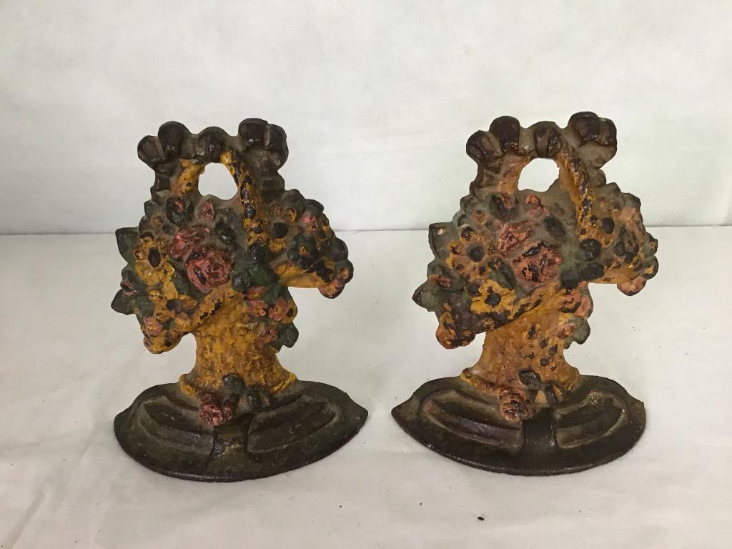 Cast Floral Basket Door Stops (2) (1 of 2)
