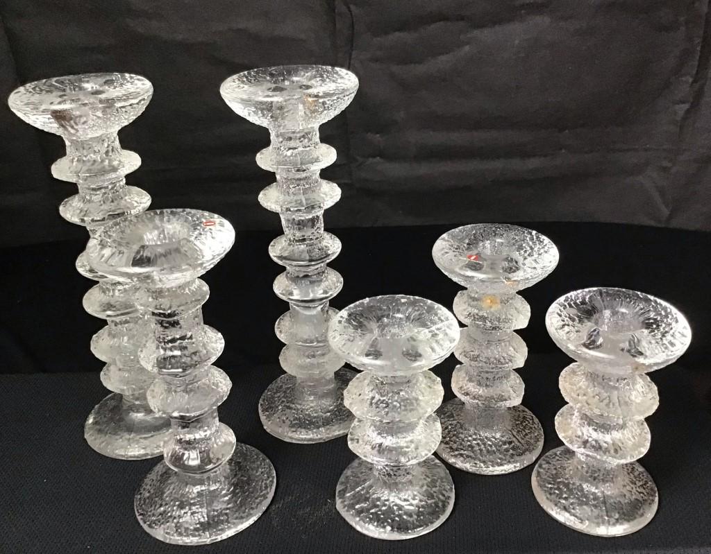 Six Iittala Crystal Candle Sticks Finland: 5h - 9.5h inches No chips, no cracks.