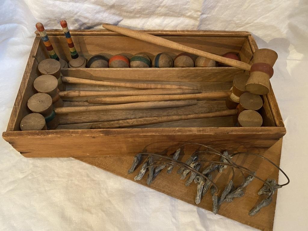 Victorian Tabletop Croquet Set, Wood Case (1 of 6)